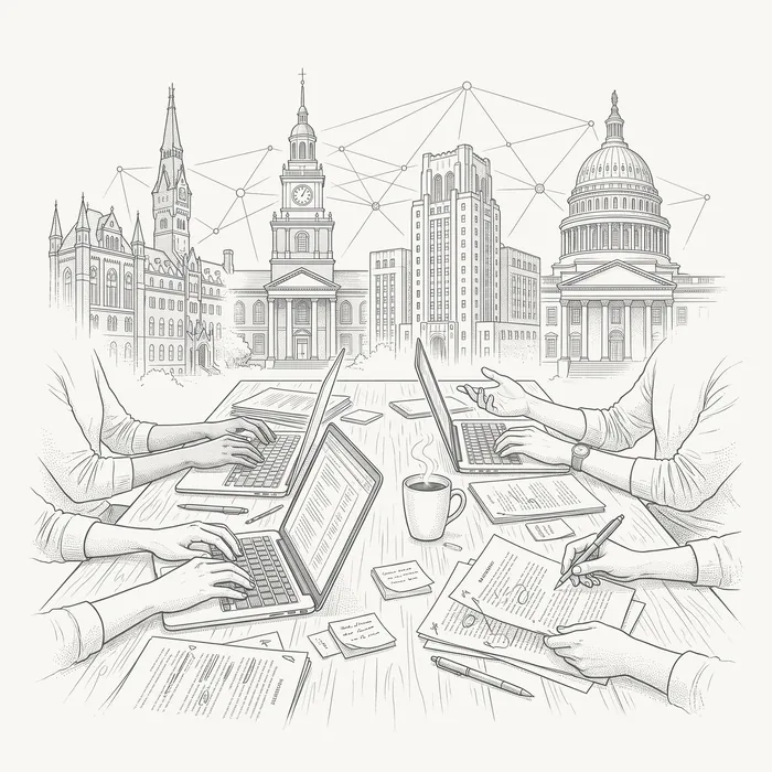 The build: a shared worktable and the D.C. campuses our writers come from